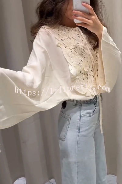 Fashionable Round Neck Tie Hollow Stitching Casual Shirt