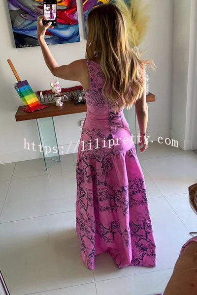 Reema Unique Animal Print Wide Strap Cutout Waist Maxi Dress