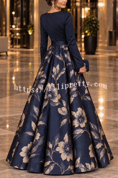 Calista Chiffon High Neck Long Balloon Sleeve Ruched Button Detail Maxi Dress
