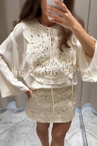 Fashion Floral Hollow Embroidery Slim Mini Skirt