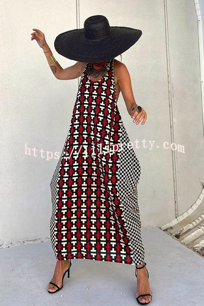 Lilipretty® Sunny Lady Ethnic Unique Print Lantern Cut Tank Maxi Dress