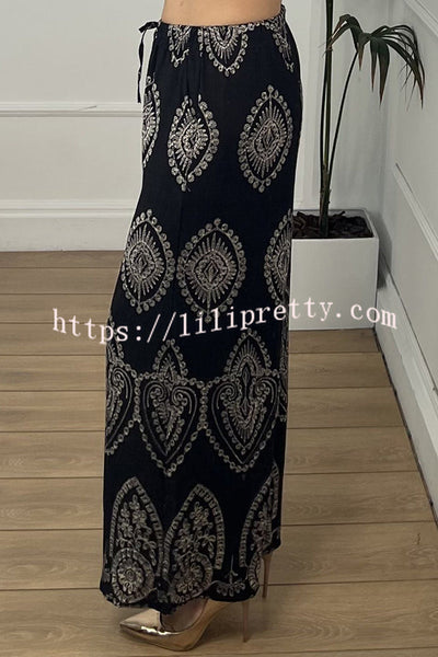 Unique Print Elastic Waist Casual Pocket Wide Leg Pants