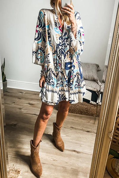 Unique Printed Resort Style Loose Casual Mini Dress