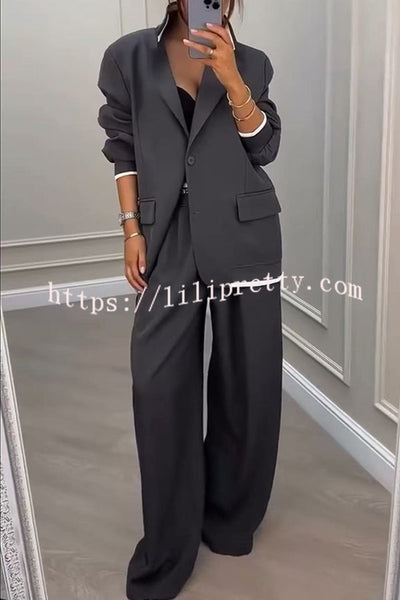 Fashion Sports Style Ribbed Colorblock Lapel Blazer and Elastic Waist Pocket Loose Pants Set