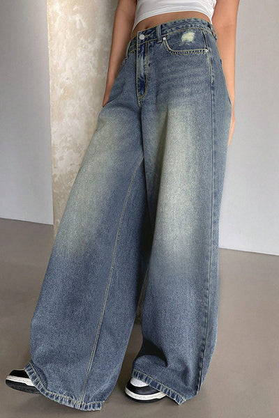 Fashion Ripped Loose Casual Pocket Wide-leg Jeans