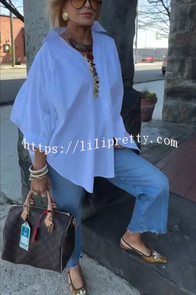 Easy and Modern Button Up Sculptural Sleeve Slit Oversized Midi Blouse