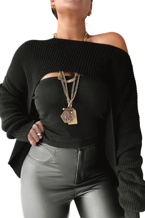 Solid Color Loose Long-sleeved Irregular Casual Knit Top