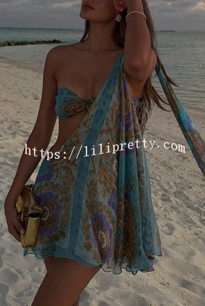 Antari Pleated Tube Top One Shoulder Tie-up Vacation Mini Dress