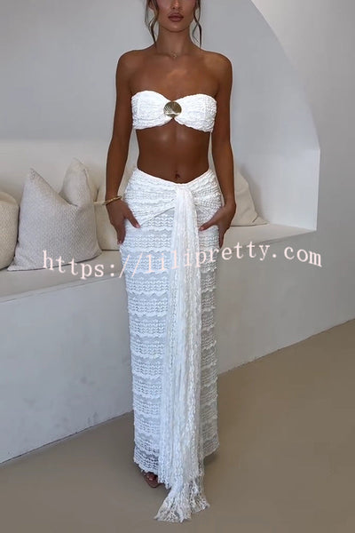 Fashion Metal Shell Embellished Sexy Bandeau and Elastic Tie Maxi Skirt Set