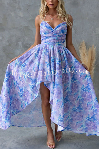 Brennan Floral Strapless Back Smocked Asymmetric Hem Maxi Dress