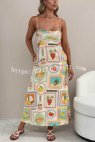 Love Is A Gamble Unique Print Pleated Bust Pocket Slip Maxi Dress