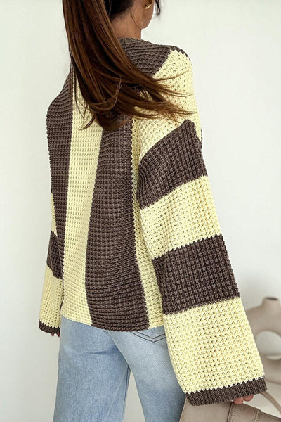 Fashionable Colorblock Loose Long-sleeved Casual Knitted Sweater