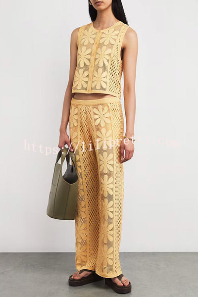 Fashion Embroidered Hollow Sleeveless Round Neck Knitted Vest