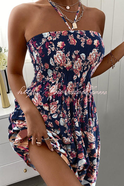 Unique Printed Sleeveless Halterneck Mini Dresses