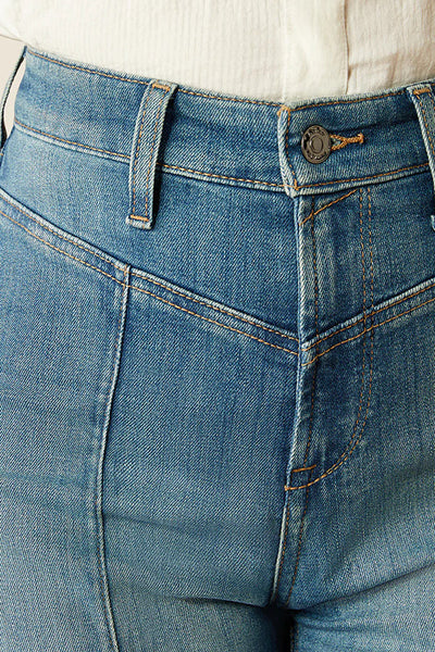 Fashion High Waist Casual Pocket Drape Stretch Straight Jeans