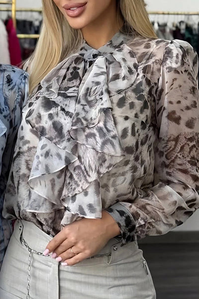 Unique Printed Loose Long-sleeved Casual Chiffon Shirt