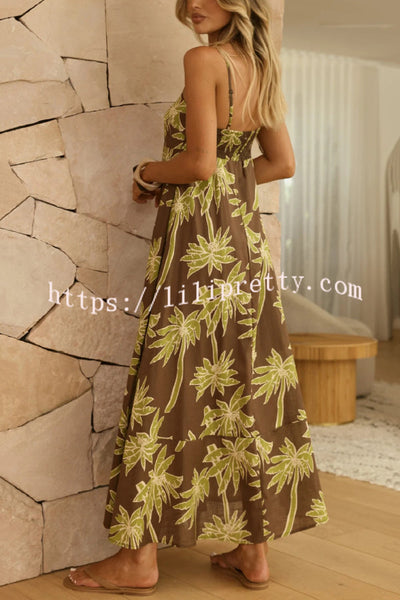 Coconut Tree Print Sleeveless Camisole Casual Vacation Maxi Dress
