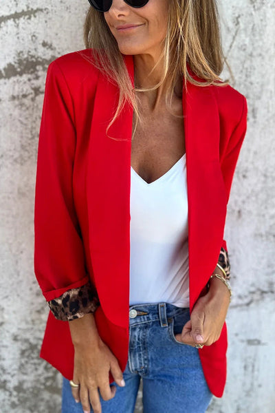 Fashion Leopard Print Lapel Long Sleeve Casual Blazer