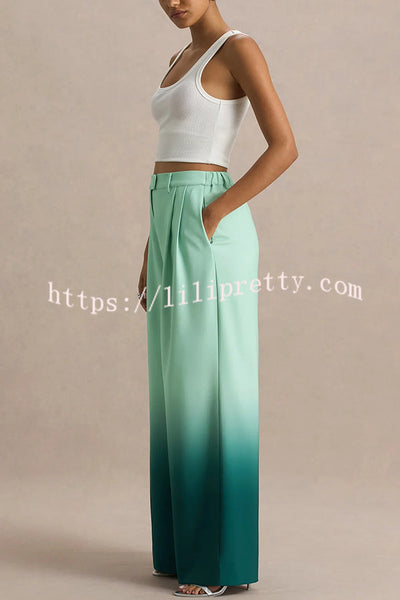Enya Ombre Print Elastic Waist Pocketed Wide Leg Pants