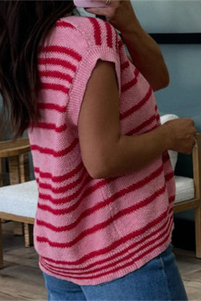 Stylish Striped Loose Sleeveless Button-down Knit Cardigan