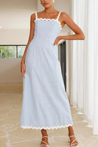 Fashionable Ric Rac Trim Suspender Bow Tie Slim Maxi Dress