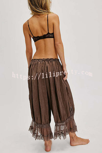 Pastoral Style Elastic Waist Lace Hem Bloomer Pants