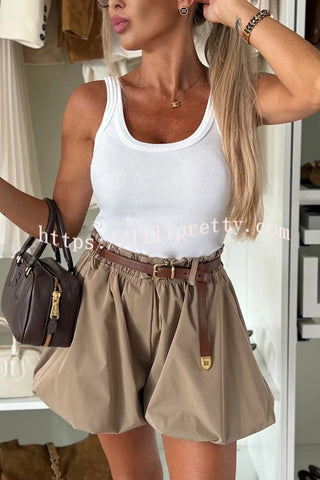 Fashion Style High Rise Elastic Waist Pocketed  Bloomer Shorts