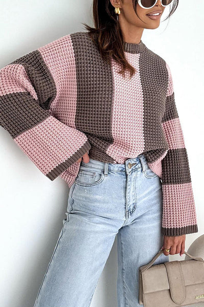 Fashionable Colorblock Loose Long-sleeved Casual Knitted Sweater