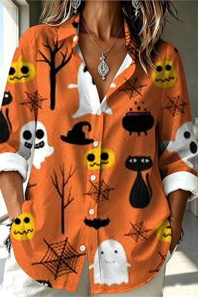 Halloween Shirt Featuring Bat and Jack-o'-lantern Patterns