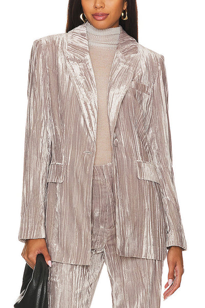Crushed Velvet Long Sleeve Single Button Blazer