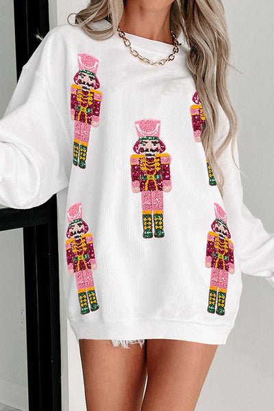 Christmas Soldier Sequin Loose Casual Long Sleeve Sweatshirt