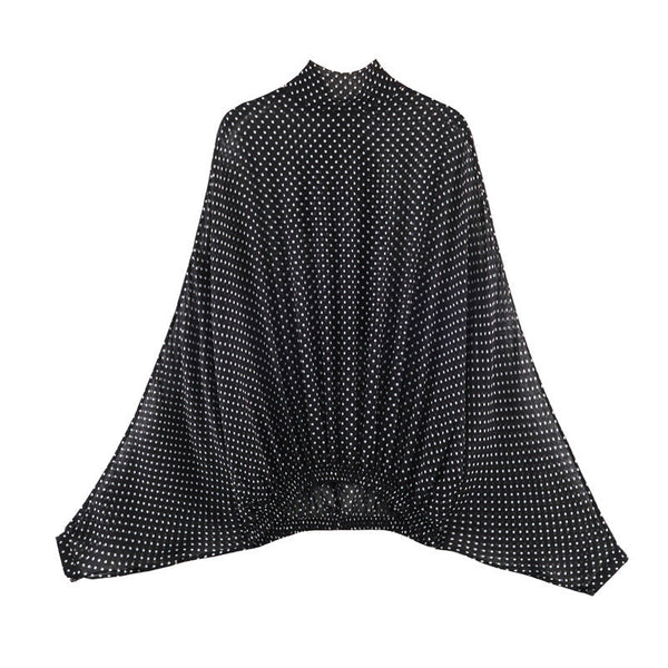 Seraphina Flowing Lantern-Sleeve Polka Dot Blouse