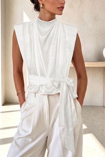 L'Aura Padded-Shoulder Wrap-Around Satin Top