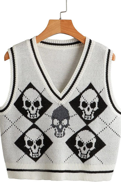 Halloween Skull Argyle Knit Sweater Vest