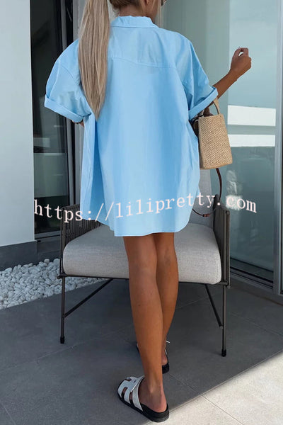 Summer Casual Loose Short-sleeved Shirt and Elastic High Waist Shorts Set