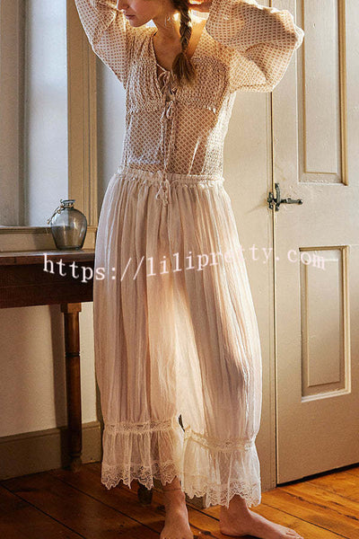 Pastoral Style Elastic Waist Lace Hem Bloomer Pants