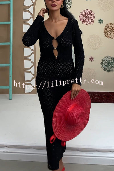 Fashion V-neck Long-sleeved Hollow Slim Maxi Dress