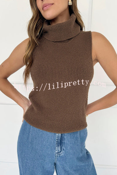 Comfortable Season Ribbed Knit Turtleneck Sleeveless Relaxed Sweater