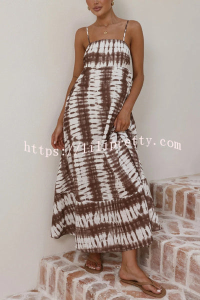 Fashionable Tie-dye Print Spaghetti Strap High-waisted Casual Vacation Maxi Dress