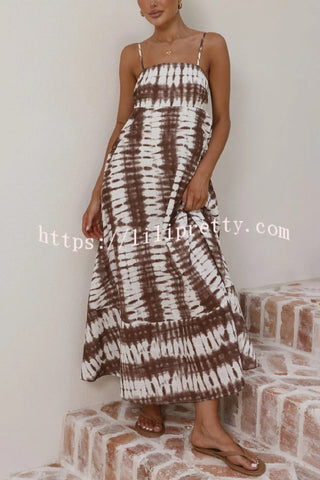 Fashionable Tie-dye Print Spaghetti Strap High-waisted Casual Vacation Maxi Dress