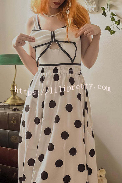 Bow Swimsuit and Elastic Waist Spotted One Piece Swimsuit + Skirt
