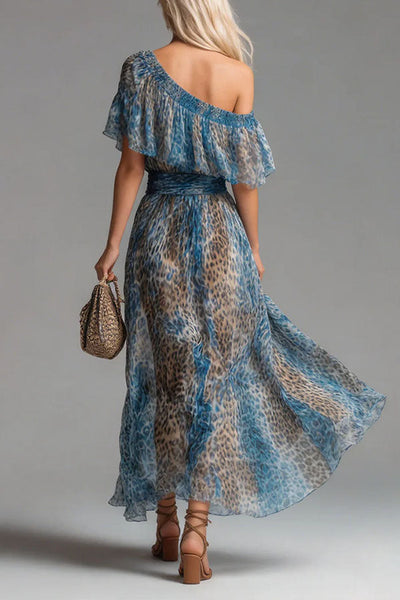Lue Leopard Print One-Shoulder Flowy Maxi Dress