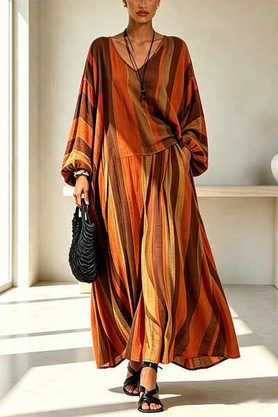 Vintage Striped Batwing Sleeve Long Set