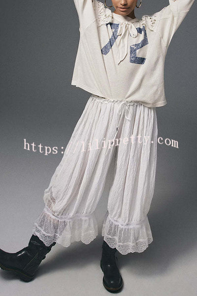 Pastoral Style Elastic Waist Lace Hem Bloomer Pants