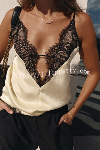 Versatile and Elegant Items Lace Petal Trim Cutout V-neck Slip Loose Tank