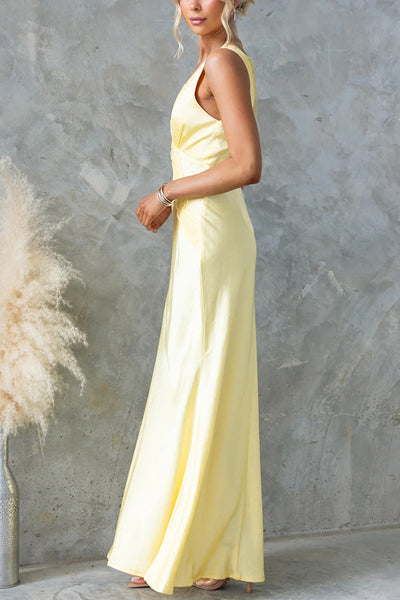 Love Story Satin Sexy Lace Trim V-neck Maxi Dress