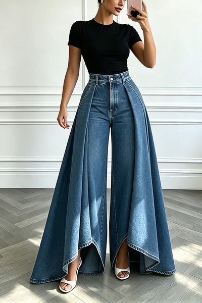 High-Waist Overlay Wide-Leg Jeans