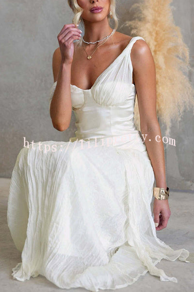 Zariyah Satin Bodice Asymmetric Neck Tie-up Waist Chiffon Hem Maxi Dress