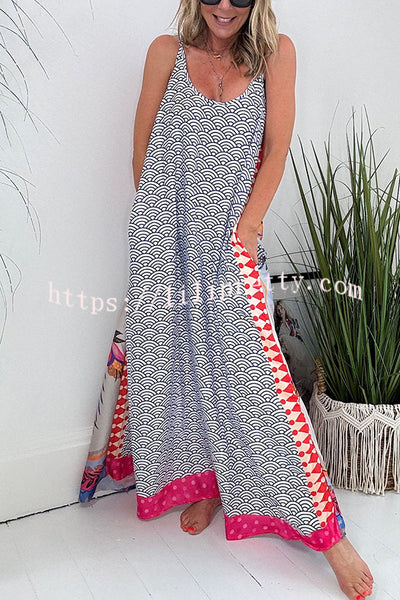 Perfect for Vacation Unique Print Pocketed Slip Loose Maxi Dress