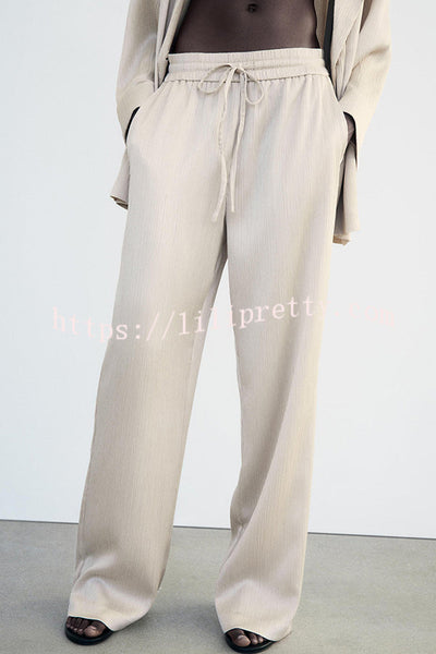 Fashionable Pleated Elastic Waist Tie Casual Pocket Wide-leg Pants